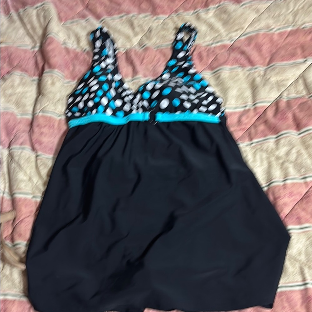 Aqua Couture size 12 Black/blue polka dot swimsuit